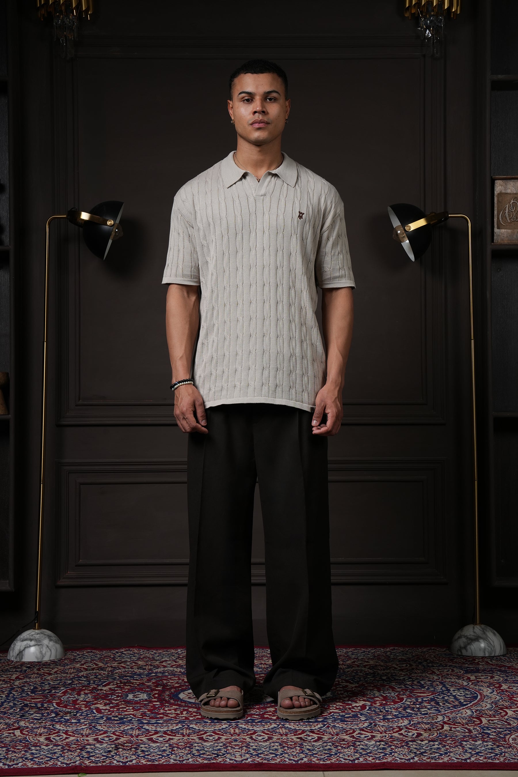 Pristine Cable Knit Polo -  Oat