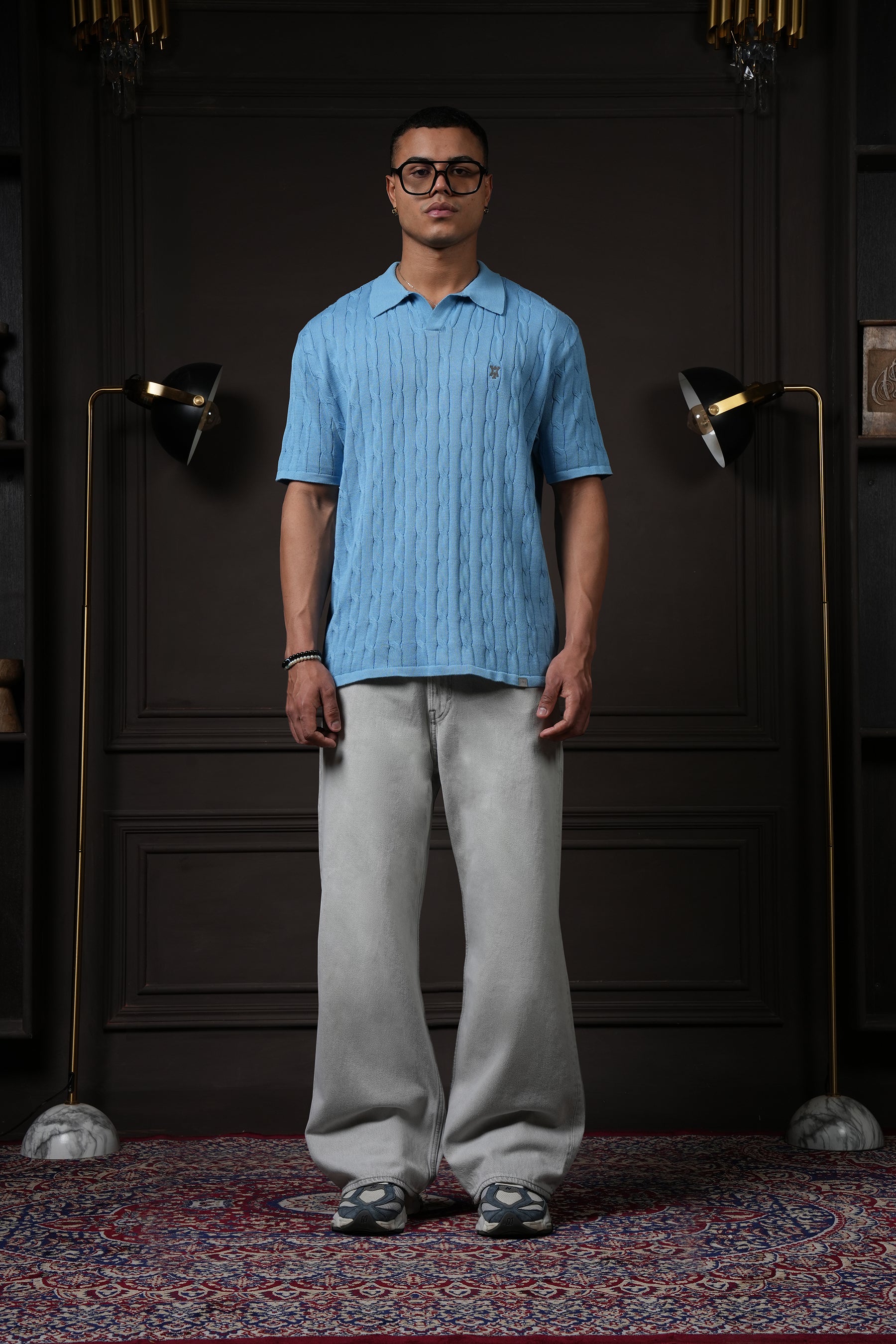 Pristine Cable Knit Polo -  Cornflower Blue