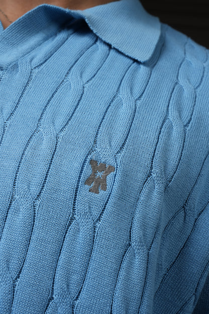 Pristine Cable Knit Polo -  Cornflower Blue